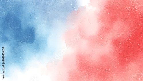 Abstract watercolor background with a blue and red wash, blending seamlessly. White space at bottom, evokes fluidity and artistic expression