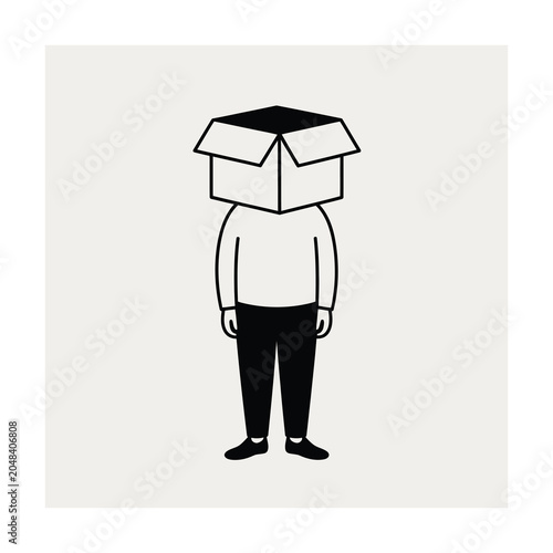 Minimalist of a person with a cardboard box over their head