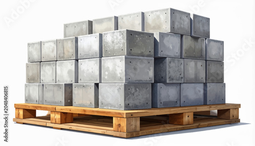 Stack of concrete blocks on a wooden pallet, ready for construction