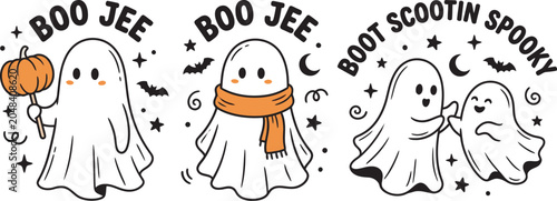 Obraz na płótnie Ghost illustrations with halloween elements vector graphic design