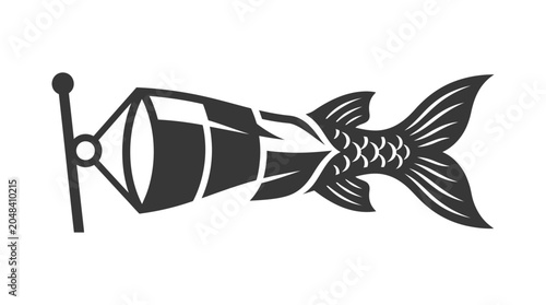 Slika na platnu Fish windsock graphic icon, wind vane silhouette, weather indicator, isolated on
