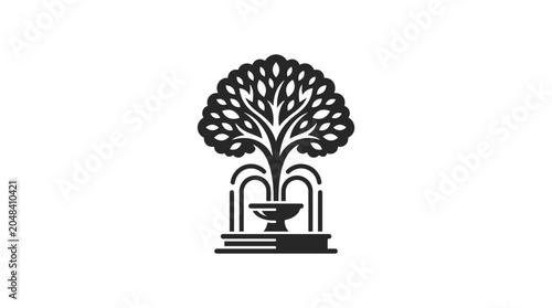 Fotografía Stylized Tree Fountain Silhouette Logo