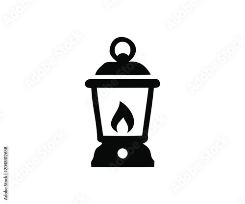 Quadro su tela Print: Camping lantern icon, vintage gas lamp vector silhouette for outdoor adve