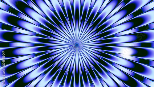 White blue abstract background with concentric burst pattern, 3D render illus...