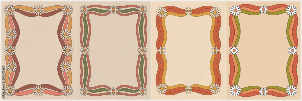 Fototapeta premium Warm, vintage-style frames in earthy tones. Floral motifs adorn the edges with gentle curves. Soft pastels create a nostalgic, inviting feel. Ideal for wedding invitations or retro stationery