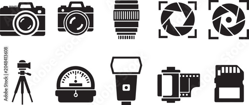 Fotografija Photography Equipment and Camera Icons Vector Set