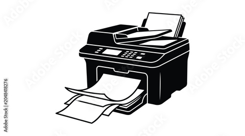 Foto Printer Silhouette On White Background Modern Office Equipment Illustration
