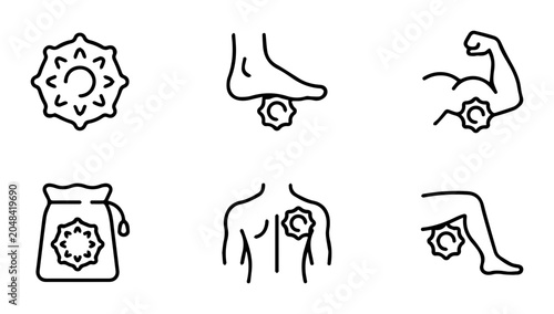 Foto Massage Ball Icons Set, Acupressure Tool Vector Graphics, Muscle Relief and Ther