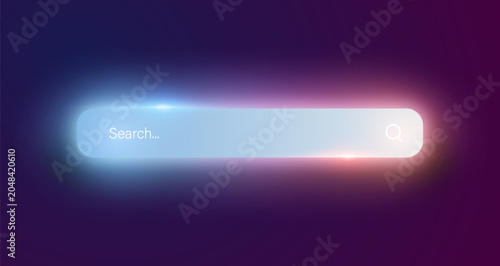 Fotografie Neon Glowing Search Bar Interface On Dark Purple Technology Background