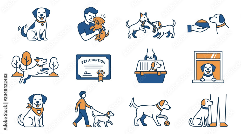 Fototapeta premium Illustrations of Dogs and Adoption Activities