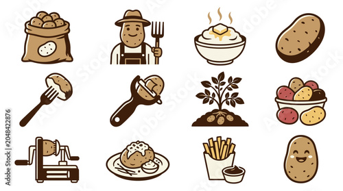 Quadro su tela Illustrative icons of potatoes and related dishes