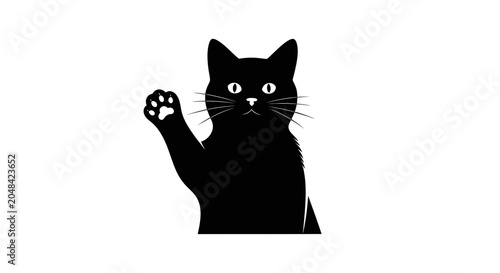Tableau sur toile Black Cat Raising Left Paw High.