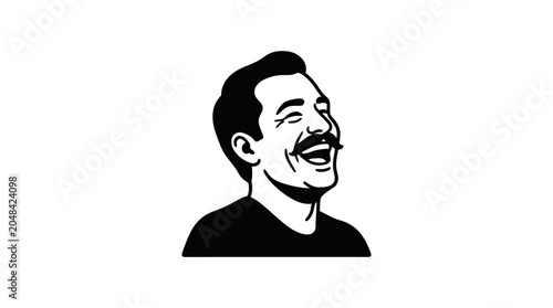 Фотография A black and white illustration of a man laughing heartily.