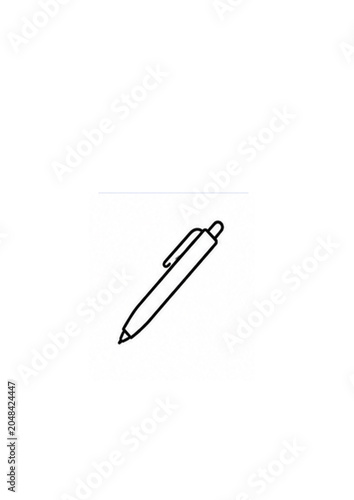 Ballpoint Pen Line Icon On White Background Minimalist Stationery Illustration