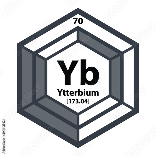 Ytterbium element symbol Yb in 3D hexagonal icon with atomic number 70 icon