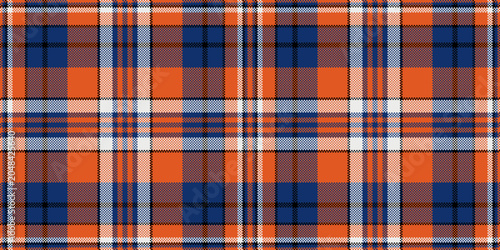 Africa check textile pattern, periodic plaid tartan vector. Thin fabric seamless background texture in orange and blue colors.