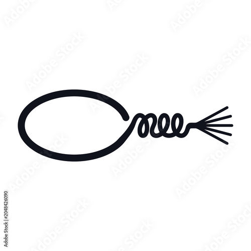 Billede på lærred Black cord with coiled middle and frayed end isolated on white background icon