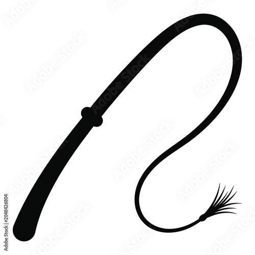 Foto Black whip with a handle and a long cord and a tail  isolated on transparent bac