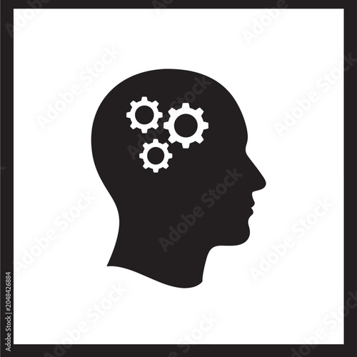 Head Silhouette with Mechanical Gears Icon, Representing Machine Thinking, Creativity, and Engineering Concepts in a Modern Design Style