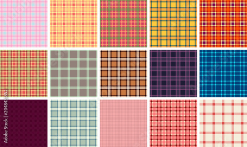 Decorative plaid collection designed for holiday interiors. The pack supports wall art and seasonal decor visuals. Seamless vectors feel continuous.