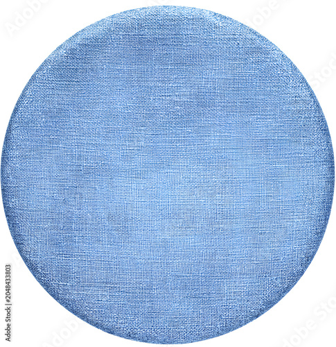 A round, textured surface in light blue mimics fabric, with subtle light and shadow creating depth within the circle