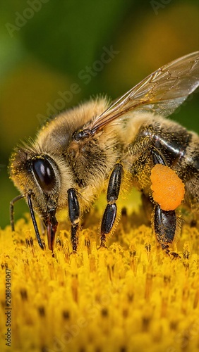 Western Honeybee Pollinating in Flower Field