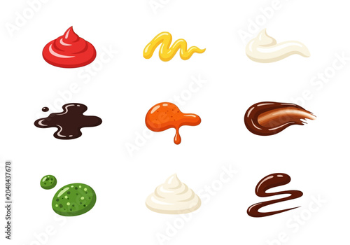 Fotografía Assorted food sauces and condiment splashes set