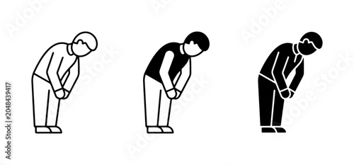 Quadro em tela Respectful Bowing Figures, Greeting Etiquette Icons, Polite Gesture Vector Set