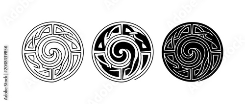 Foto Celtic Spiral Knot Vector Set, Circular Ancient Irish Symbol, Black and White Tr