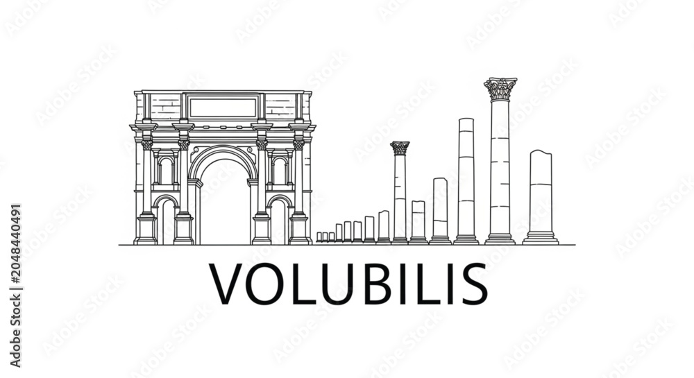 Naklejka premium Ancient Roman Archway and Columns Illustration.