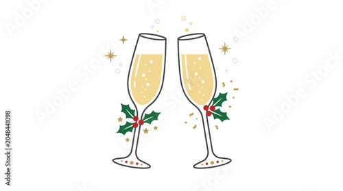 Schilderij op canvas Two champagne glasses clinking with festive decor
