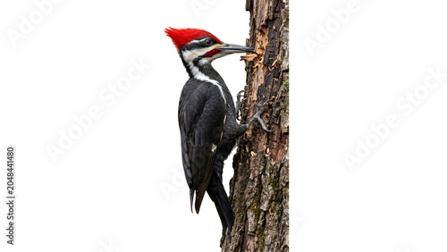 фотографія Pileated woodpecker clinging to tree bark on transparent background