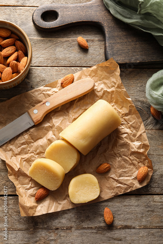 Paper with tasty marzipan a...