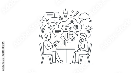 Two people discussing ideas with creative elements