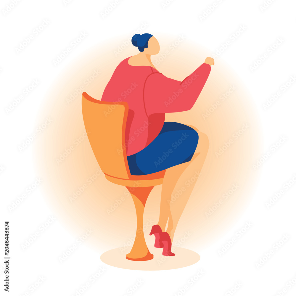 Obraz premium woman sitting on chair back view vector illustration