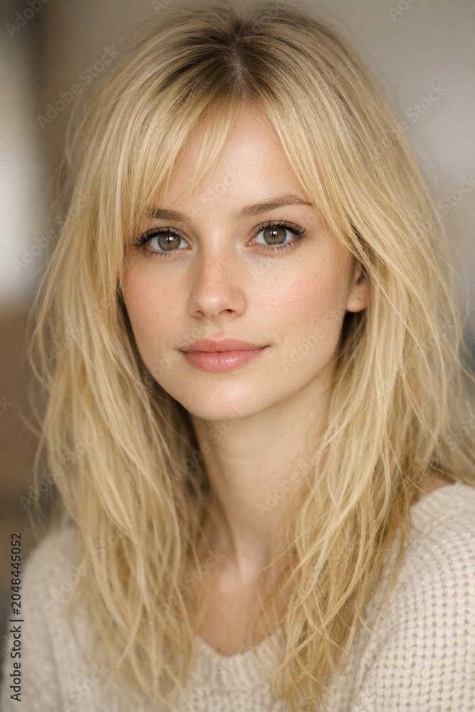 Naklejka premium Young woman with blonde hair looking down