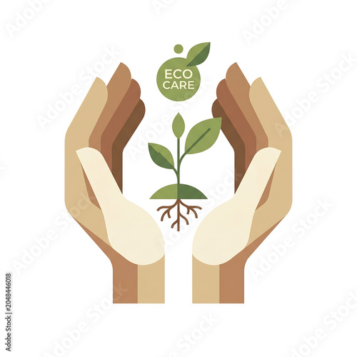 Two hands holding a green sprouting plant symbolizing eco-friendly growth and sustainability.