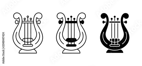 Schilderij op canvas Lyre Icons, Ancient Greek String Instrument Symbols, Music & Culture Vector Grap