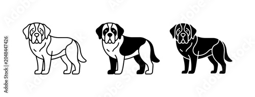 Foto Saint Bernard Dog Icons, Vector Set: Line Art, Two-Tone, Silhouette