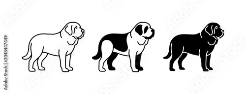 Schilderij op canvas Saint Bernard Dog Icons, Vector Set: Outline, Two-Tone, Silhouette