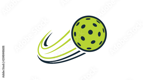 Dynamic pickleball vector illustration featuring a lime green perforated ball with sleek motion speed lines