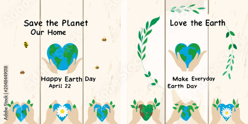 фотографія Earth Day Illustration Series With Hands Holding Globe Shaped Hearts