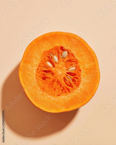 Cross-section of orange squash revealing seeds, flesh