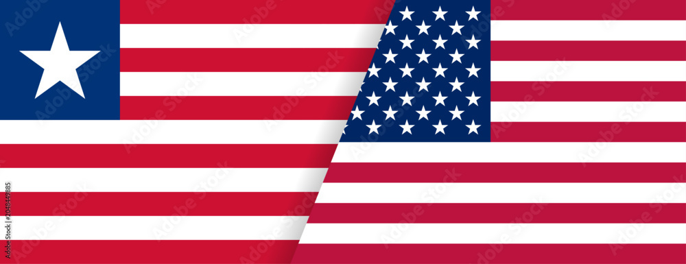 Fototapeta premium アメリカ国旗とリベリア国旗の組み合わせデザイン Combined United States and Liberia Flags Background 