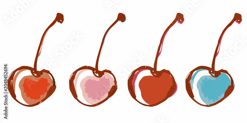 Tableau sur toile Watercolor Cherry Pairs In Four Color Variations Against White Background