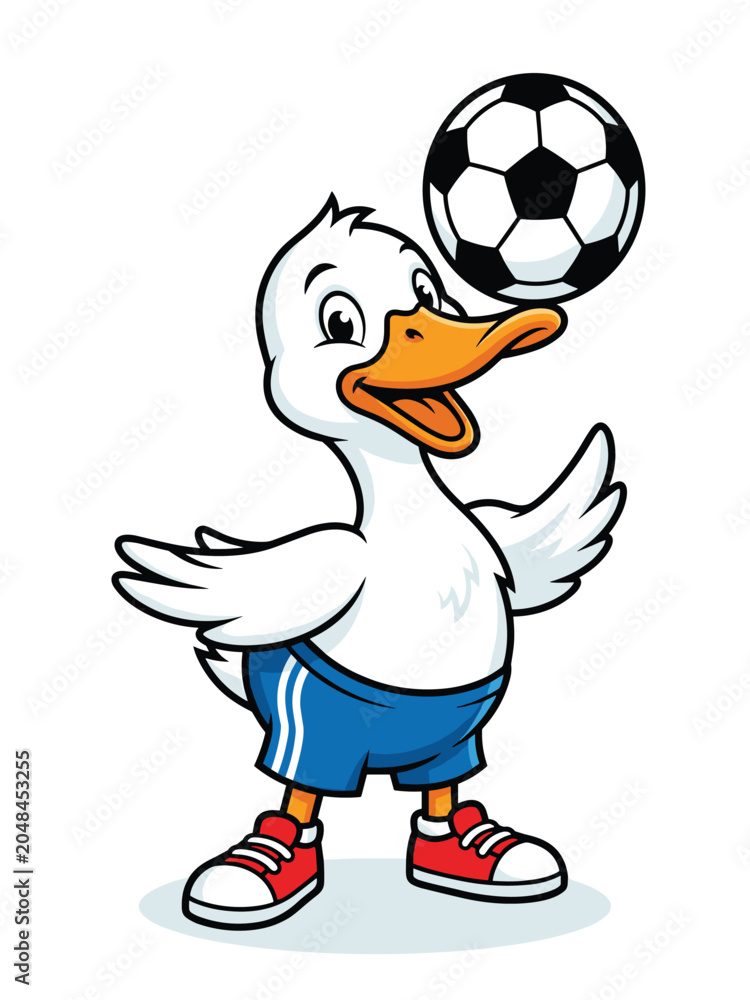 Obraz premium Smiling Duck Character in Soccer Shorts