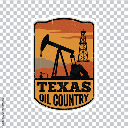 Cuadro en lienzo Vintage texas oil country emblem with pumpjack and derrick