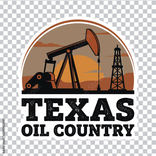 Canvas-taulu Texas oil country vintage emblem with oil pump jack and derrick