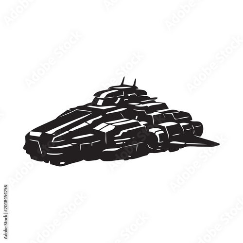  Space flight vector illustration. Powerful spaceship.
