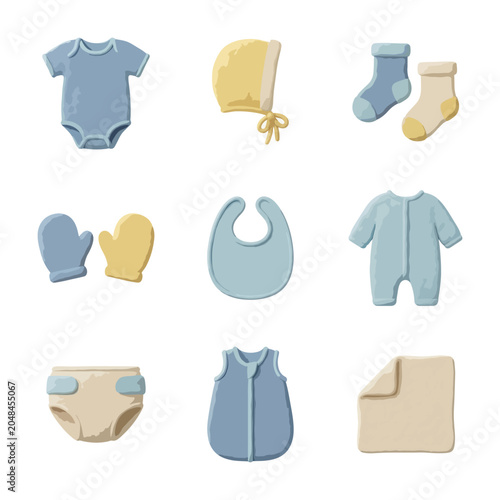 Baby clothing assortment bodysuits socks mittens and accessories
